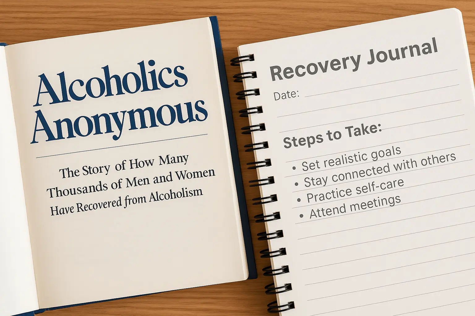 AA literature and personal recovery journal side by side