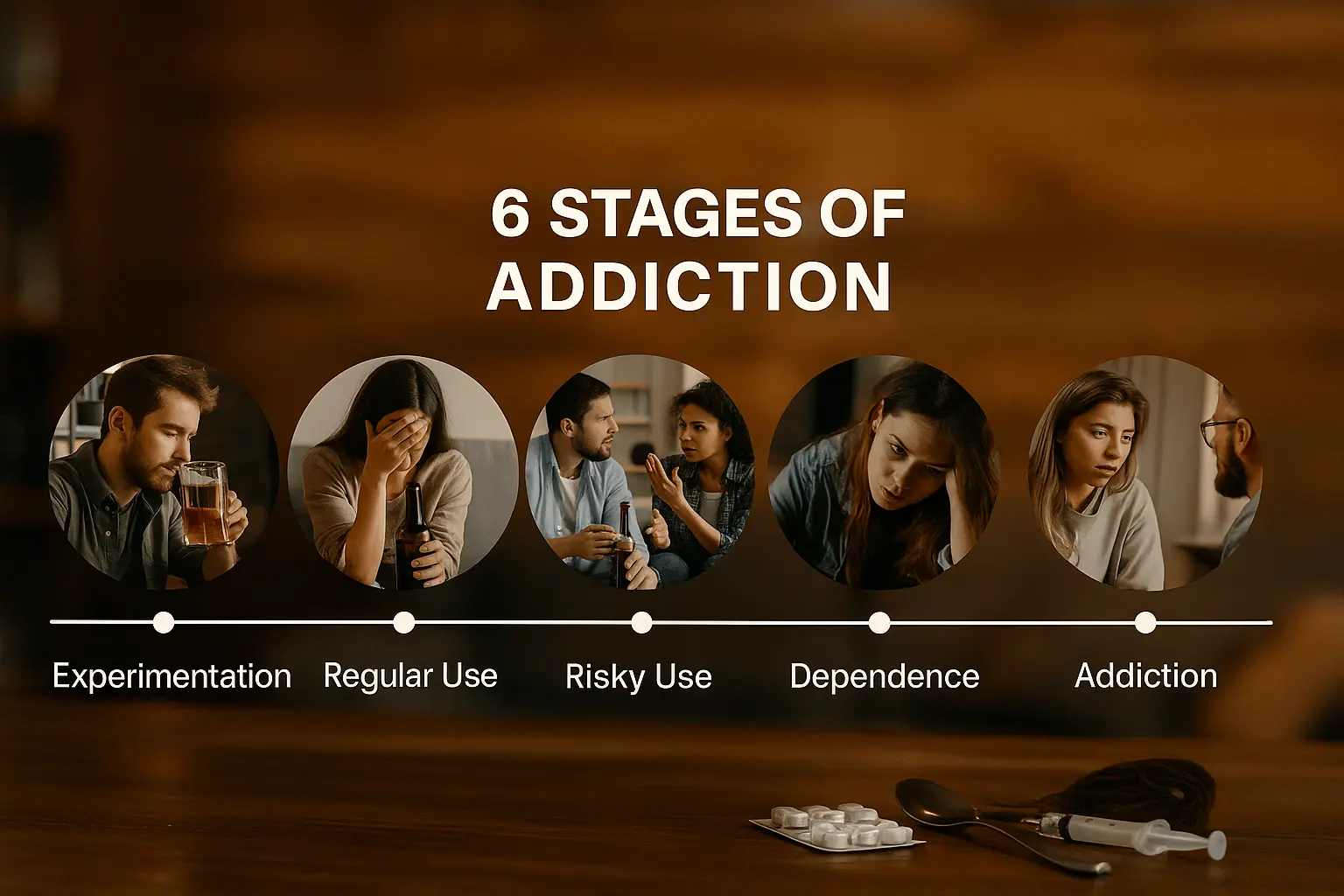 6 stages of addiction illustrated in a timeline chart