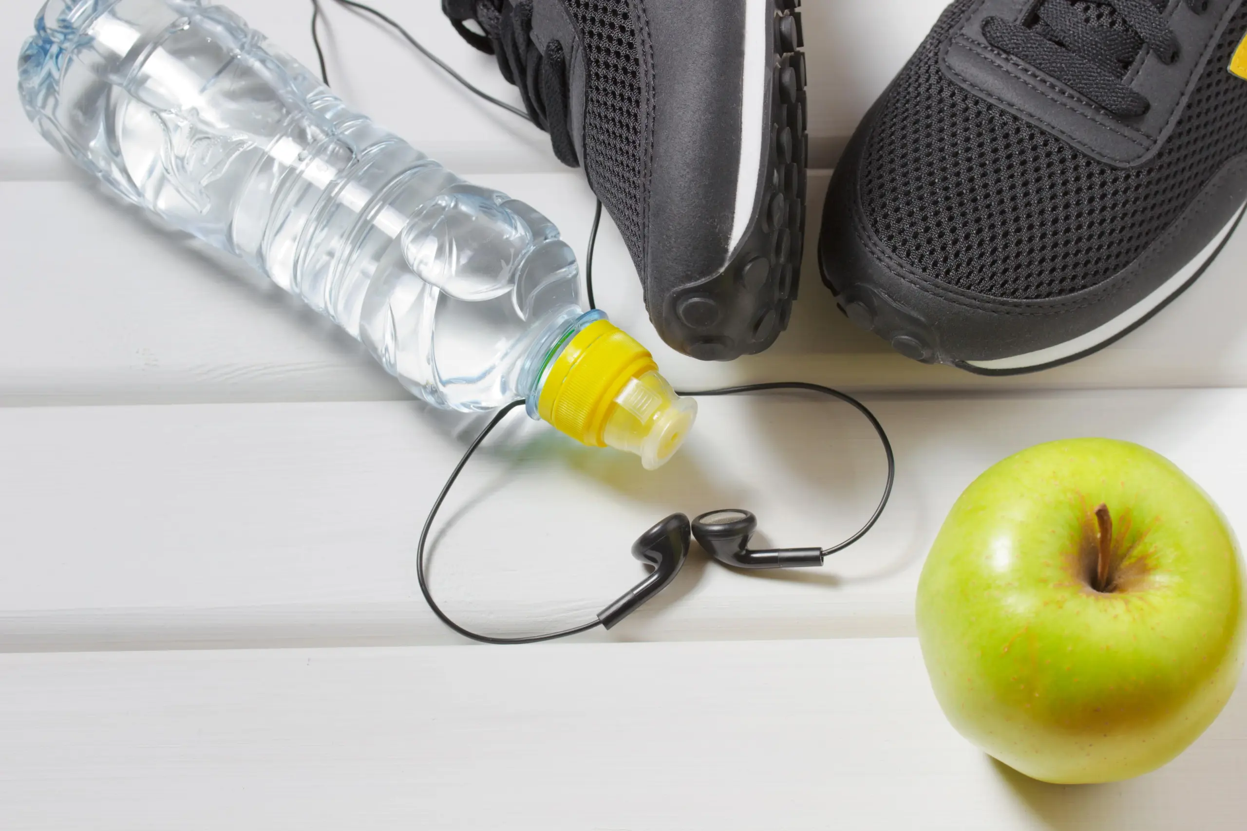 Water bottle, sneakers self-care early sobriety daily checklist