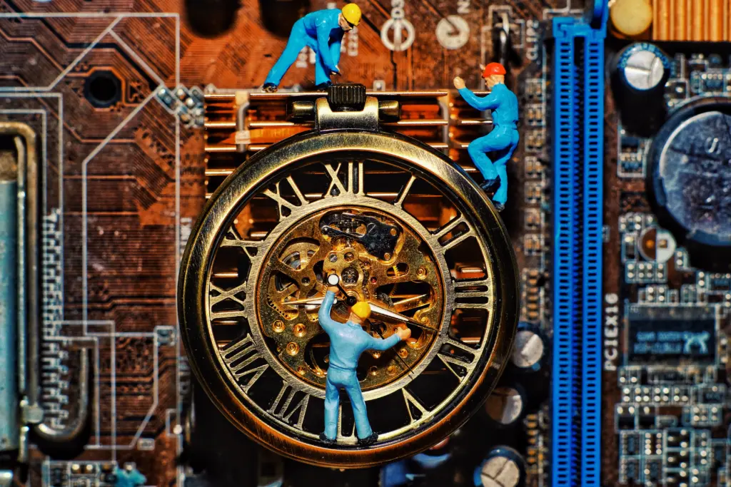 Metaphorical image of a person actively repairing a broken mechanism, symbolizing the internal work of true recovery.